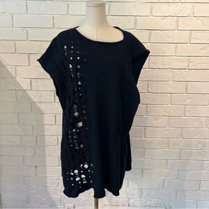 Oblique Italy Deep Navy Lagenlook 100% Wool Sweater Vest Tunic XL